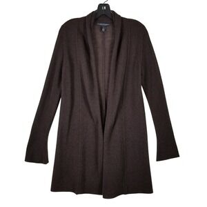 Elena Solano Brown 100% Cashmere Open Front Longline Cardigan Sweater Womens S